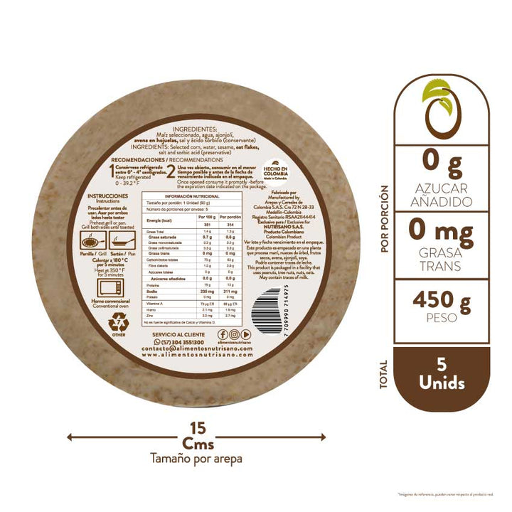 AREPA DE MAÍZ CON AJONJOLÍ AVENA X 5 UNDS