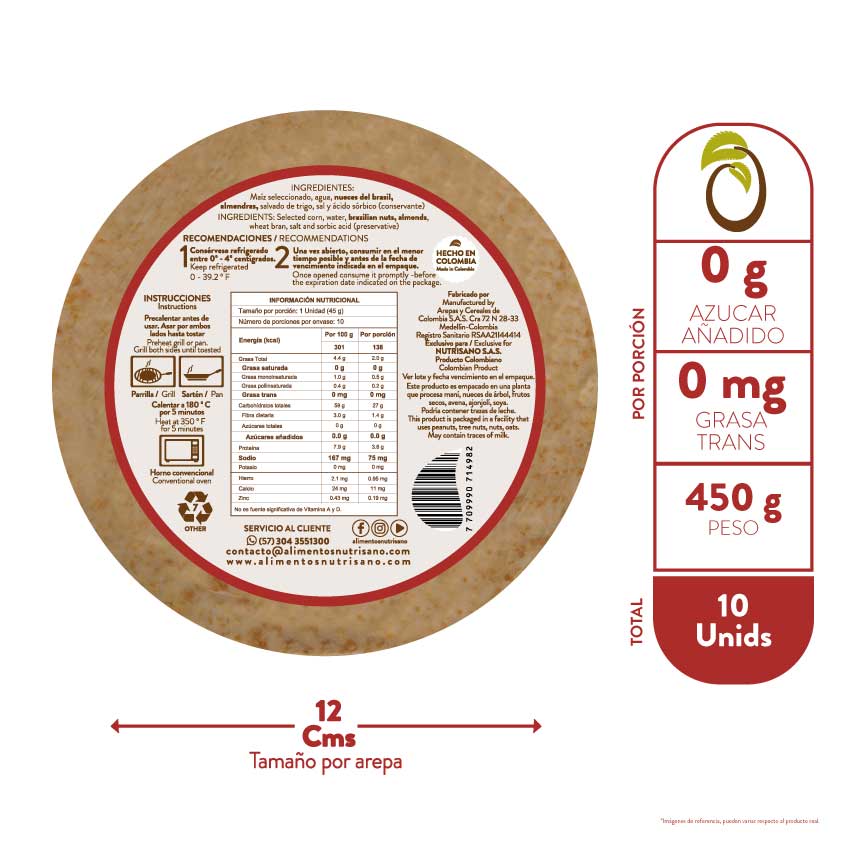 AREPA DE MAÍZ CON NUECES Y ALMENDRAS X 10 Unds.