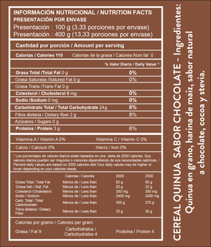 QUINOA CRISPY CHOCOLATE CEREAL x100g $ 7,283 - x400g $ 24,871 