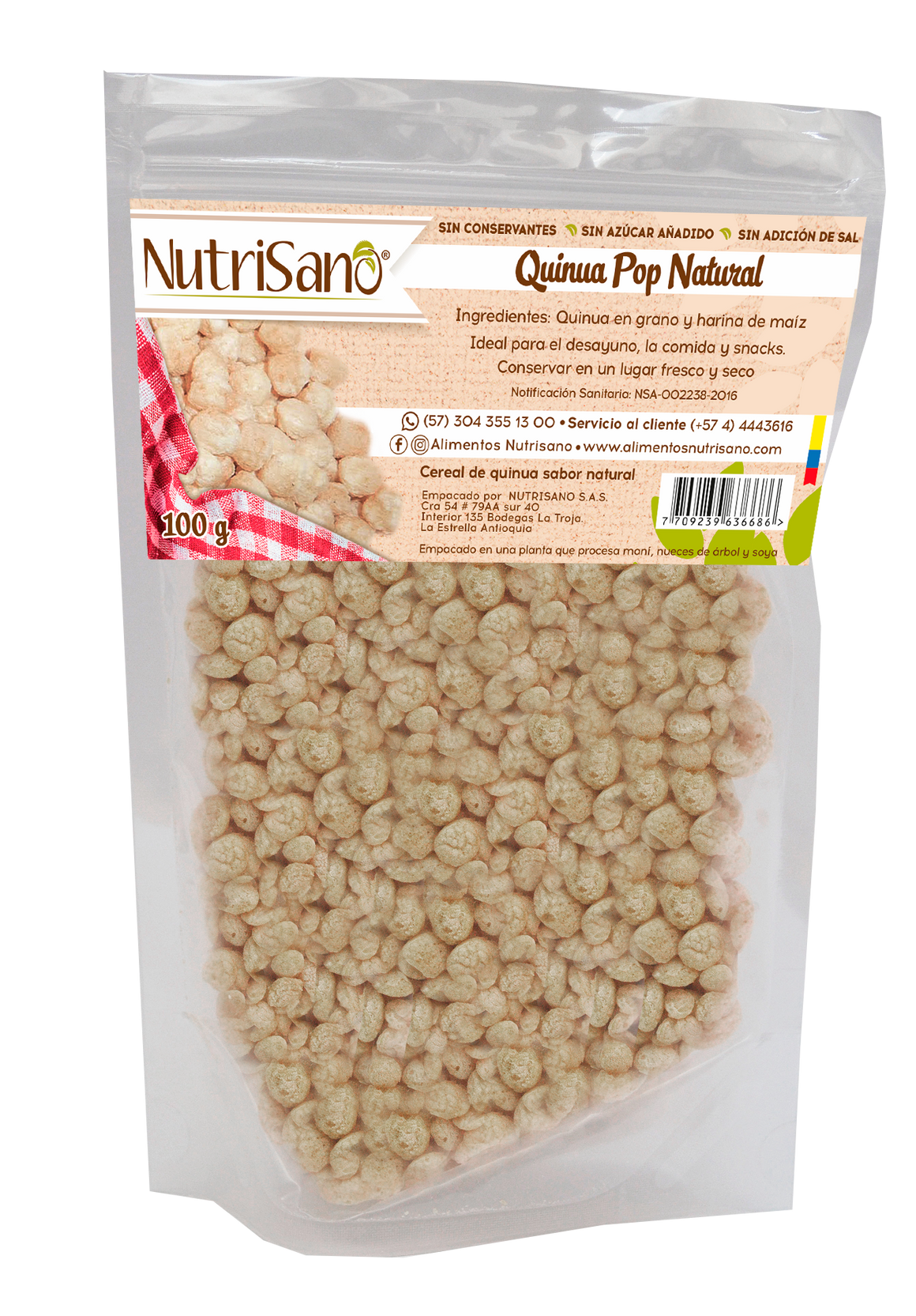 POP NATURAL QUINOA CEREAL x100g $7,283 and x400g $24,871